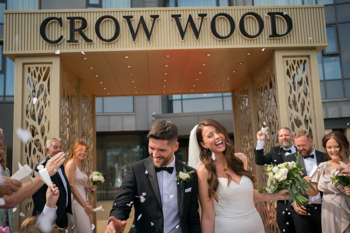 Happy wedding celebration at Crow Wood venue.