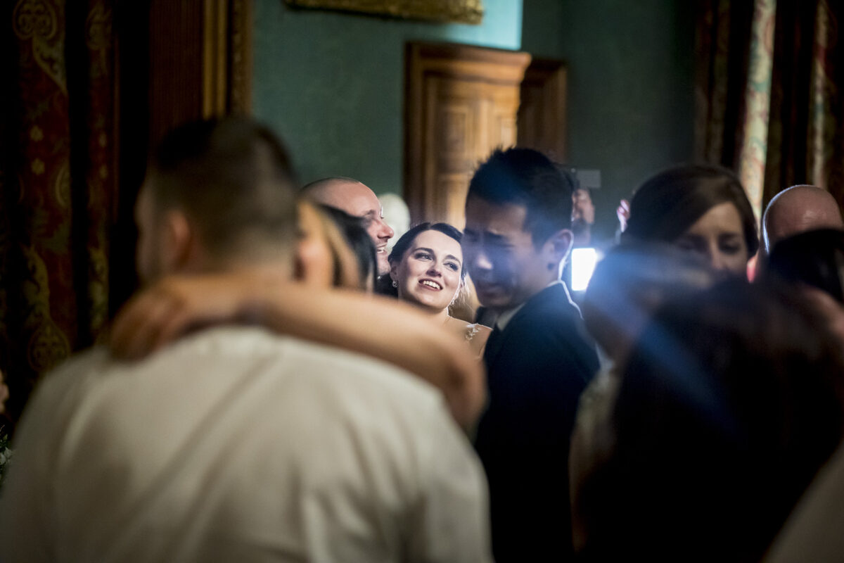 Dancing friends at a lively indoor party