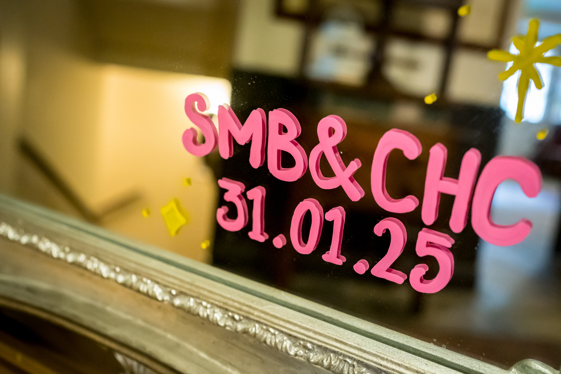 Pink text on glass, SMB & CHC, 31.01.25.