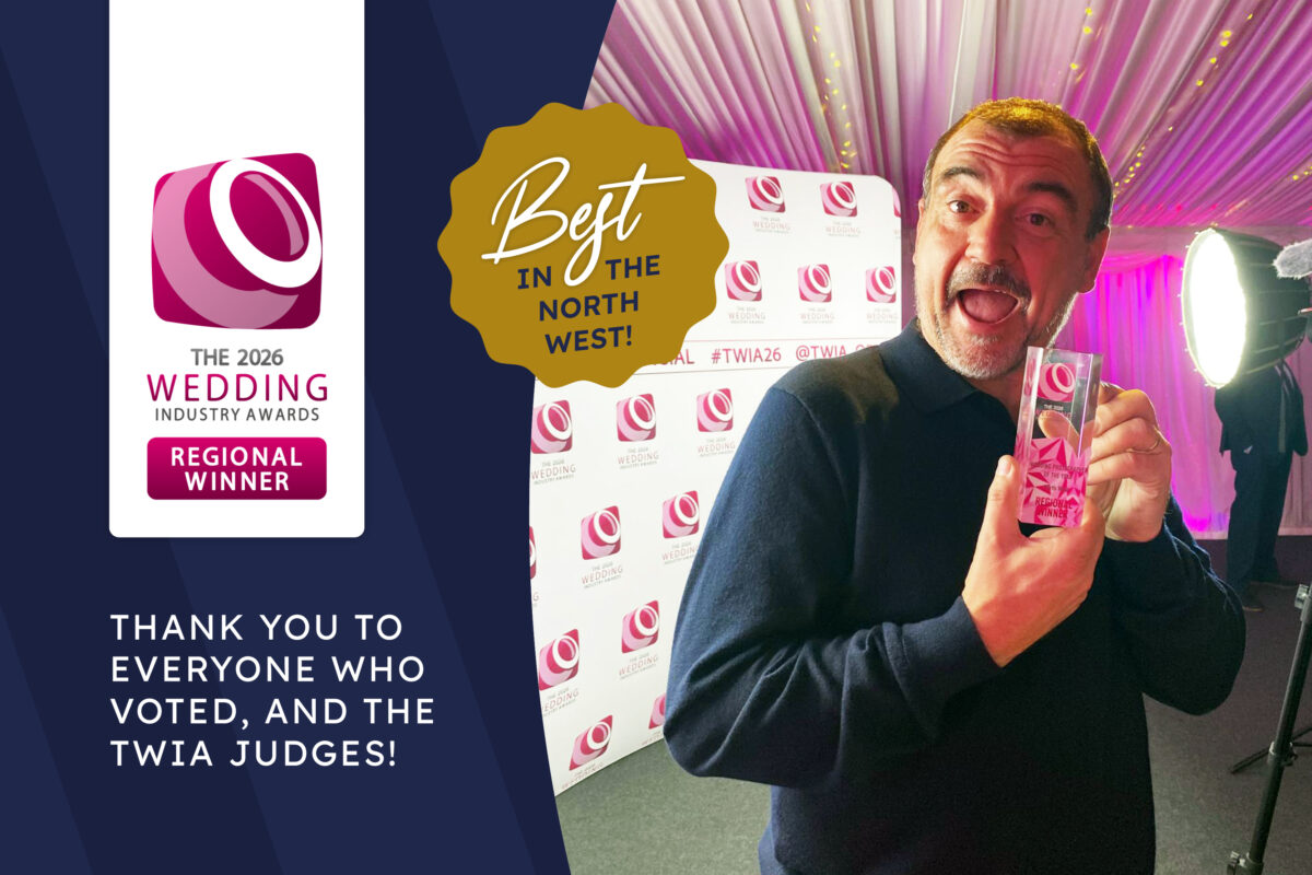 Man celebrates Wedding Industry Awards regional win.