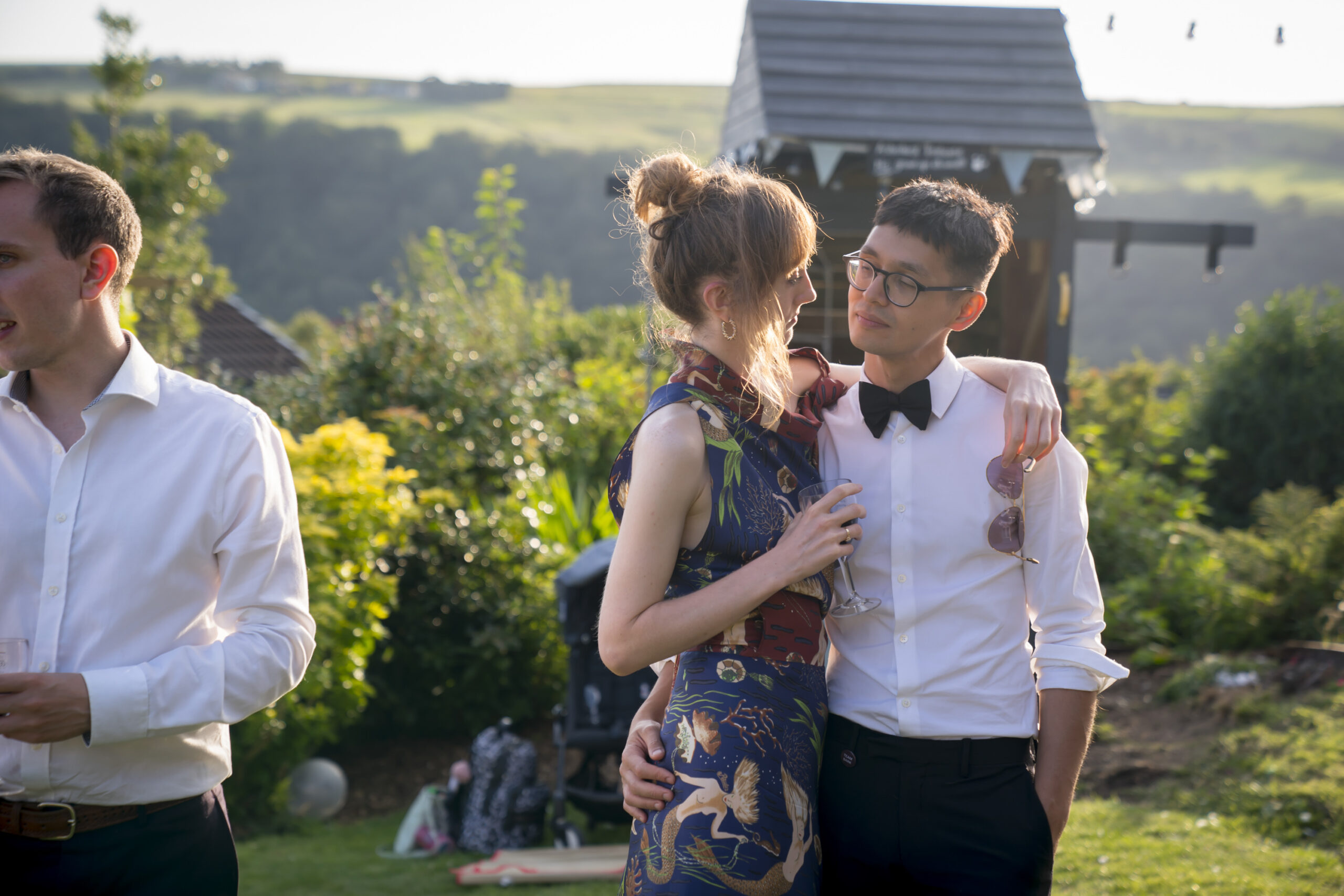 Couple embracing at outdoor event