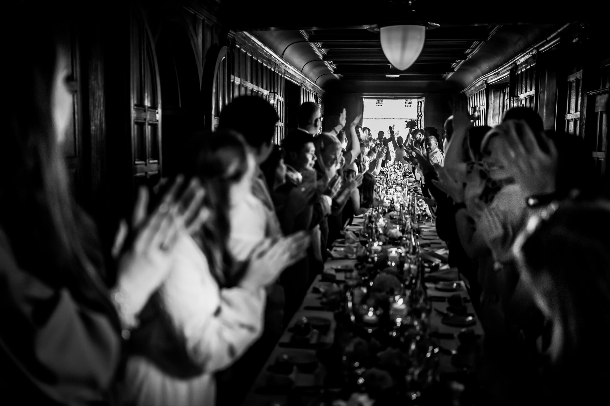 Black and white wedding reception celebration